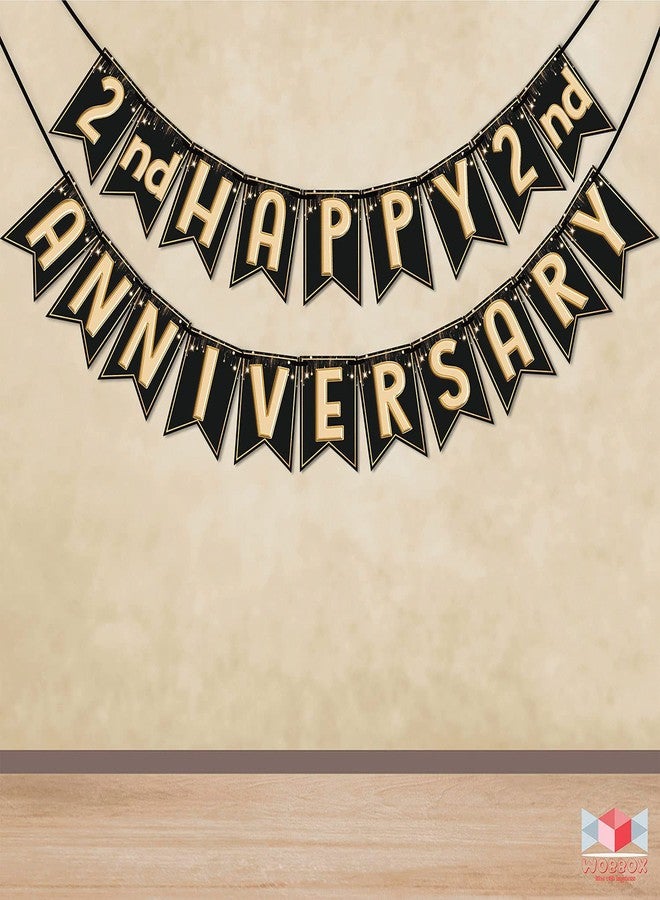 Wobbox Happy Anniversary Bunting Banner Black & Copper Gold Text with Hanging Stars 2nd Month Happy Anniversary, Anniversary Decoration for Home, Happy Anniversary Decoration Item, - Image 1